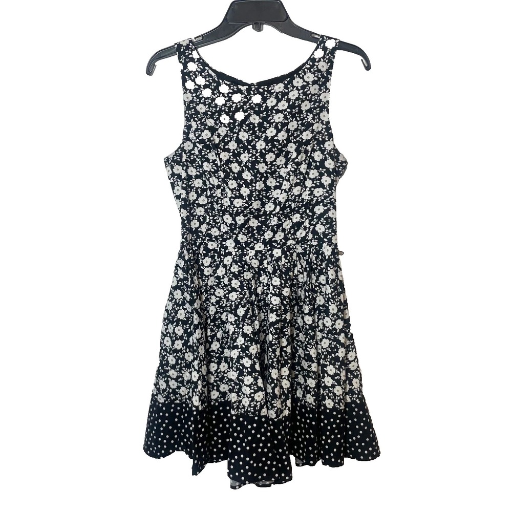 LC Lauren Conrad Sleeveless Floral A-line Mini Dress Womens 6 Black Cut Out Back
